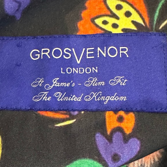 GrosVenor London Men's Funky Casual Colorful Black Floral Print Slim Fit sz XL - Picture 7 of 10